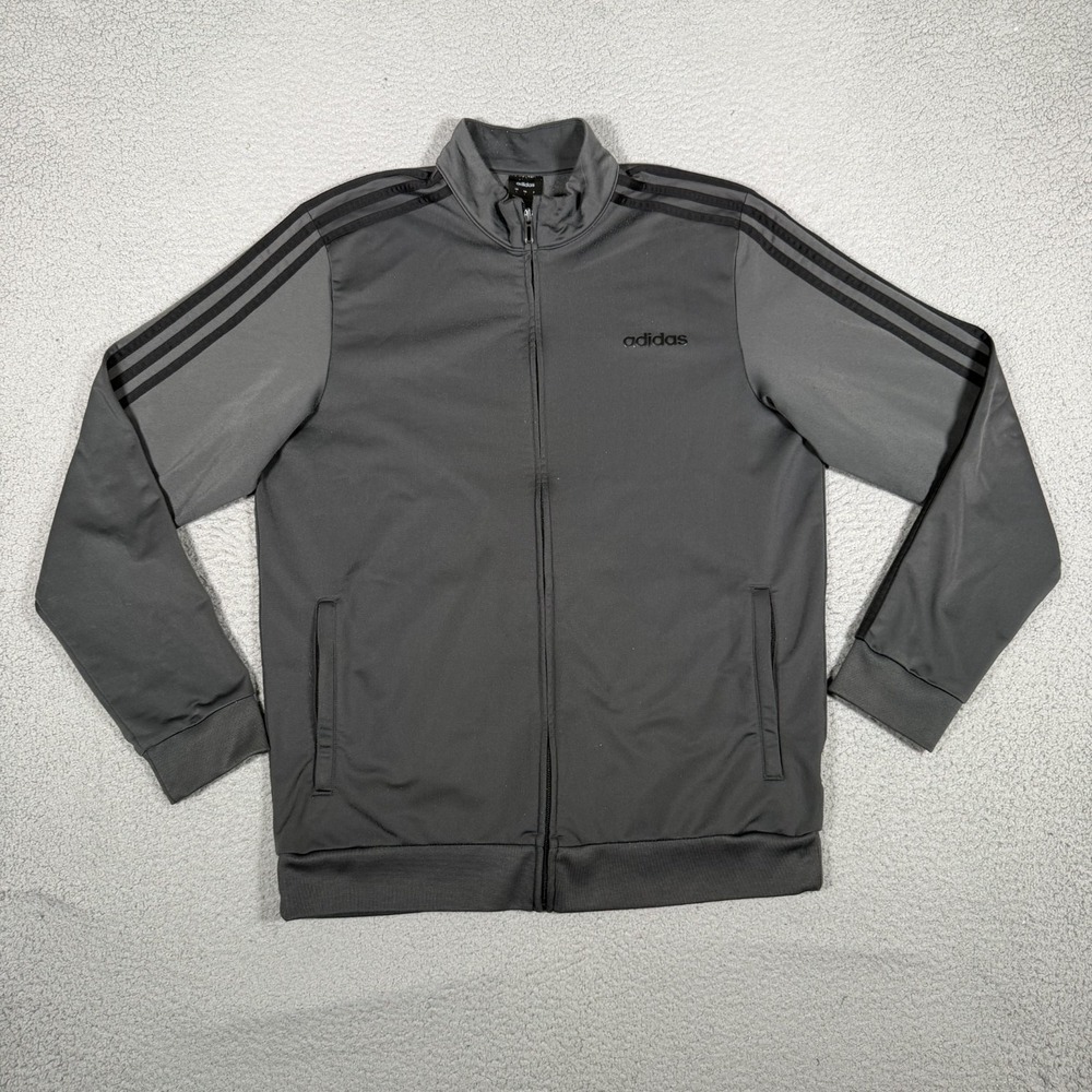 Adidas Track Jacket Mens Large Gray Full Zip Outdoor Sports Casual Preppy Logo